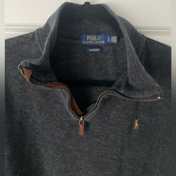 Polo Ralph Lauren Estate Rib Half-Zip Pullover Sz Large in Charcoal Grey - Picture 7 of 10